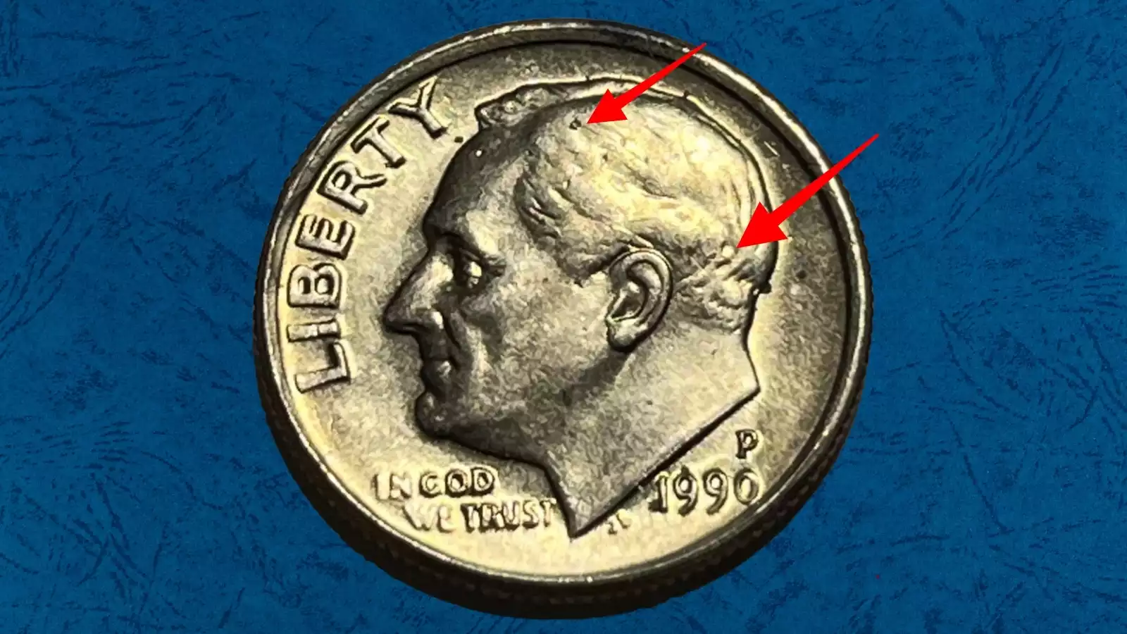 1990 dime wrong planchet error compared to normal 1990 dime for scale
